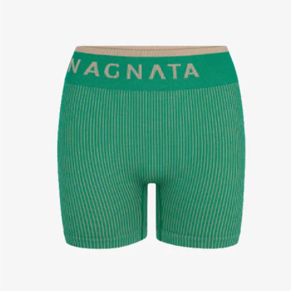 Nagnata Vibrant Green Shorts with Tan Waistband